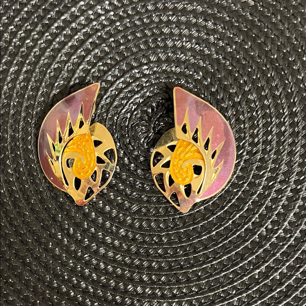 Artistic Gold and Purple Swirl Earrings